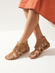 Brown Forever Comfort Leather Boho Gladiator Sandals - Image 1 of 6