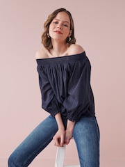 Navy Blue Half Sleeve Textured Top - Image 1 of 6
