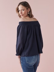 Navy Blue Half Sleeve Textured Top - Image 2 of 6