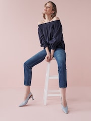 Navy Blue Half Sleeve Textured Top - Image 3 of 6