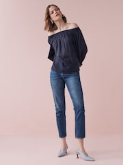 Navy Blue Half Sleeve Textured Top - Image 4 of 6