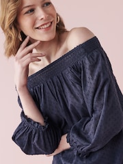Navy Blue Half Sleeve Textured Top - Image 5 of 6