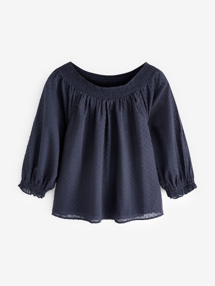 Navy Blue Half Sleeve Textured Top - Image 6 of 6