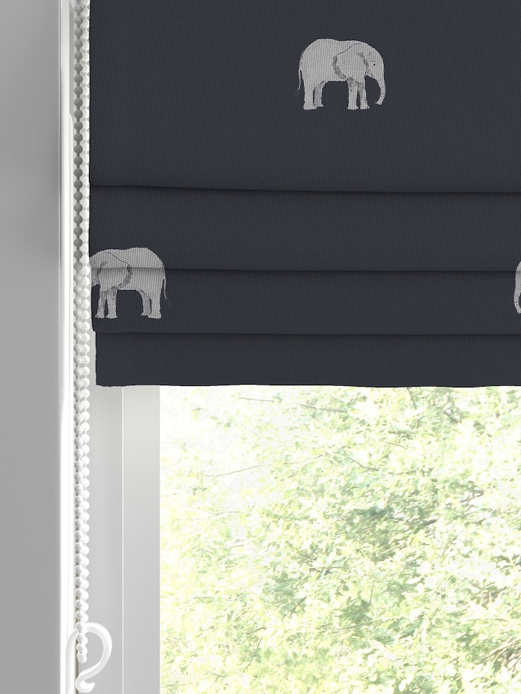 Sophie Allport Blue Elephant Made To Measure Roman 100% Cotton Blind - Image 2 of 6