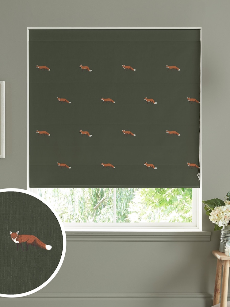 Sophie Allport Green Foxes Made To Measure Roman 100% Cotton Blind - Image 1 of 6