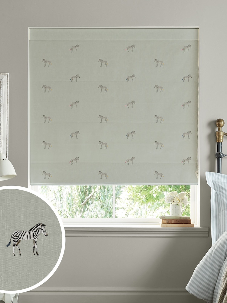 Sophie Allport Grey Zebra Made To Measure Roman 100% Cotton Blind - Image 1 of 6
