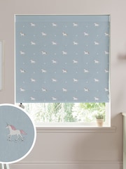 Sophie Allport BLue Kids Unicorn Made To Measure Roman 100% Cotton Blind - Image 1 of 6