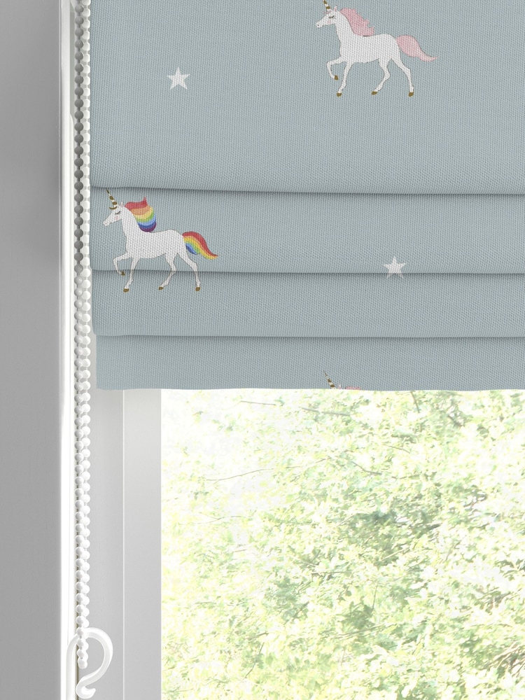Sophie Allport BLue Kids Unicorn Made To Measure Roman 100% Cotton Blind - Image 2 of 6