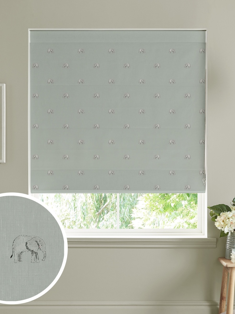 Sophie Allport Grey Elephant Made To Measure Roman 100% Cotton Blind - Image 1 of 6