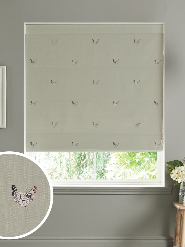Sophie Allport Natural Chicken Made To Measure Roman 100% Cotton Blind - Image 1 of 6