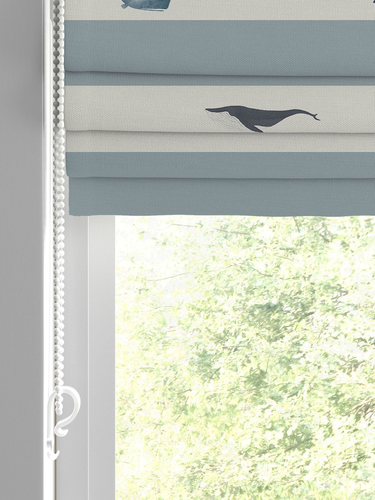 Sophie Allport Duck Egg Blue Kids Whale Made To Measure Roman 100% Cotton Blind - Image 2 of 6