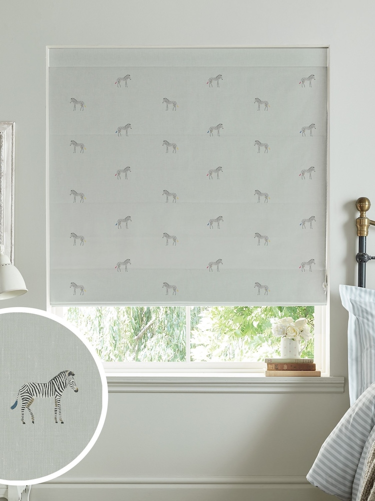 Sophie Allport Grey Zebra Made To Measure Roman 100% Cotton Blind - Image 1 of 6