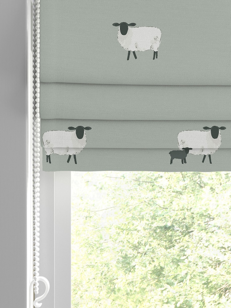 Sophie Allport Green Sheep Made To Measure Roman 100% Cotton Blind - Image 2 of 6