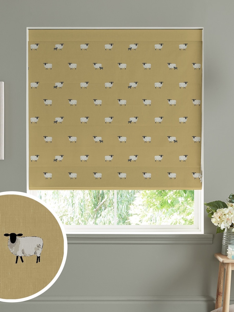 Sophie Allport Ochre Yellow Sheep Made To Measure Roman 100% Cotton Blind - Image 1 of 6