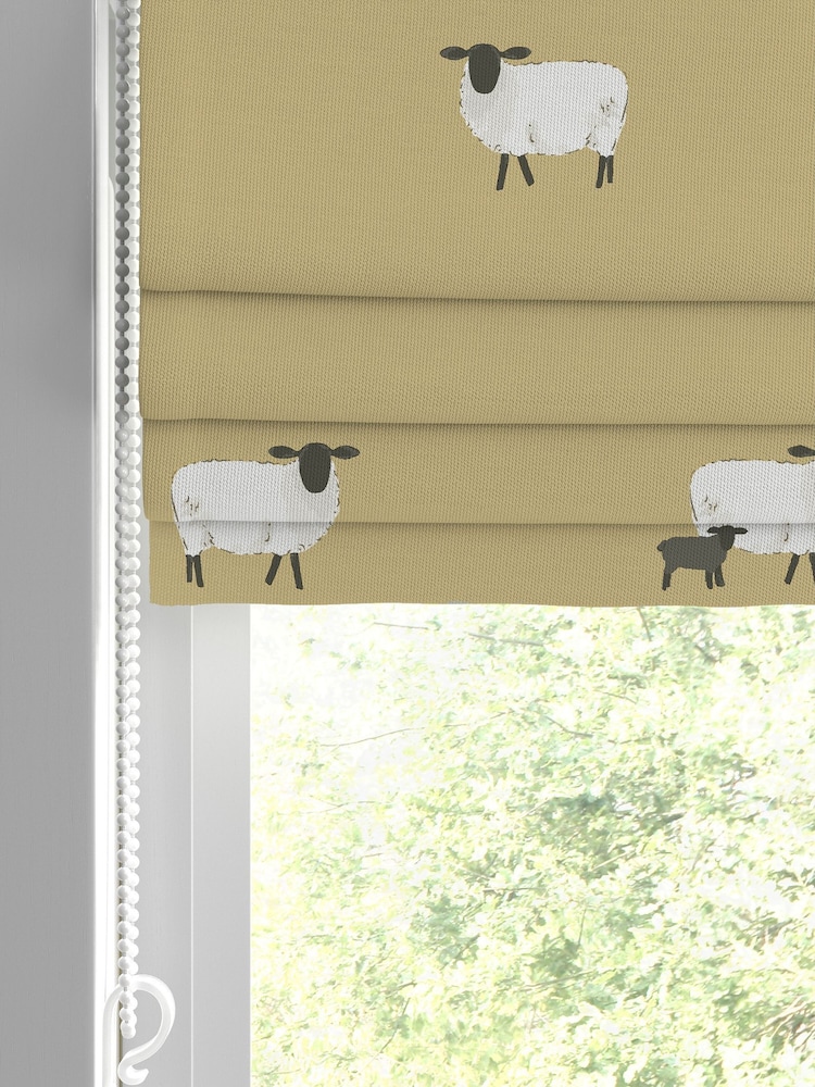 Sophie Allport Ochre Yellow Sheep Made To Measure Roman 100% Cotton Blind - Image 2 of 6