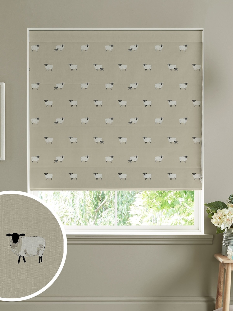Sophie Allport Natural Sheep Made To Measure Roman 100% Cotton Blind - Image 1 of 6