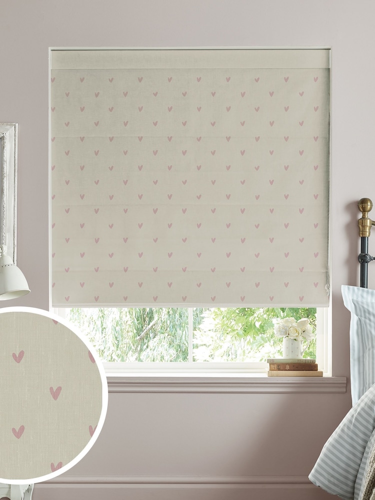 Sophie Allport Blush Pink Hearts Made To Measure Roman 100% Cotton Blind - Image 1 of 6