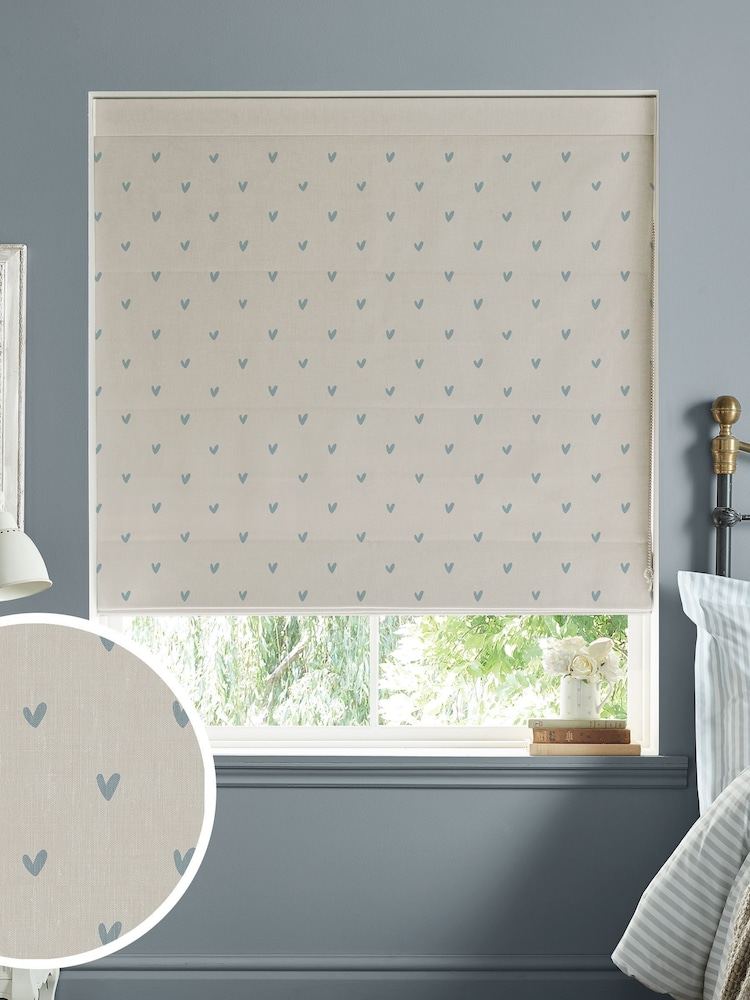 Sophie Allport Duck Egg Blue Hearts Made To Measure Roman 100% Cotton Blind - Image 1 of 6