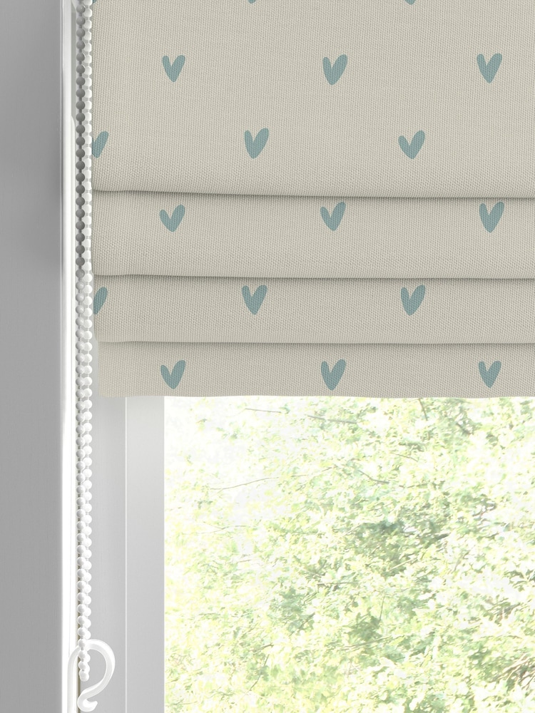 Sophie Allport Duck Egg Blue Hearts Made To Measure Roman 100% Cotton Blind - Image 2 of 6