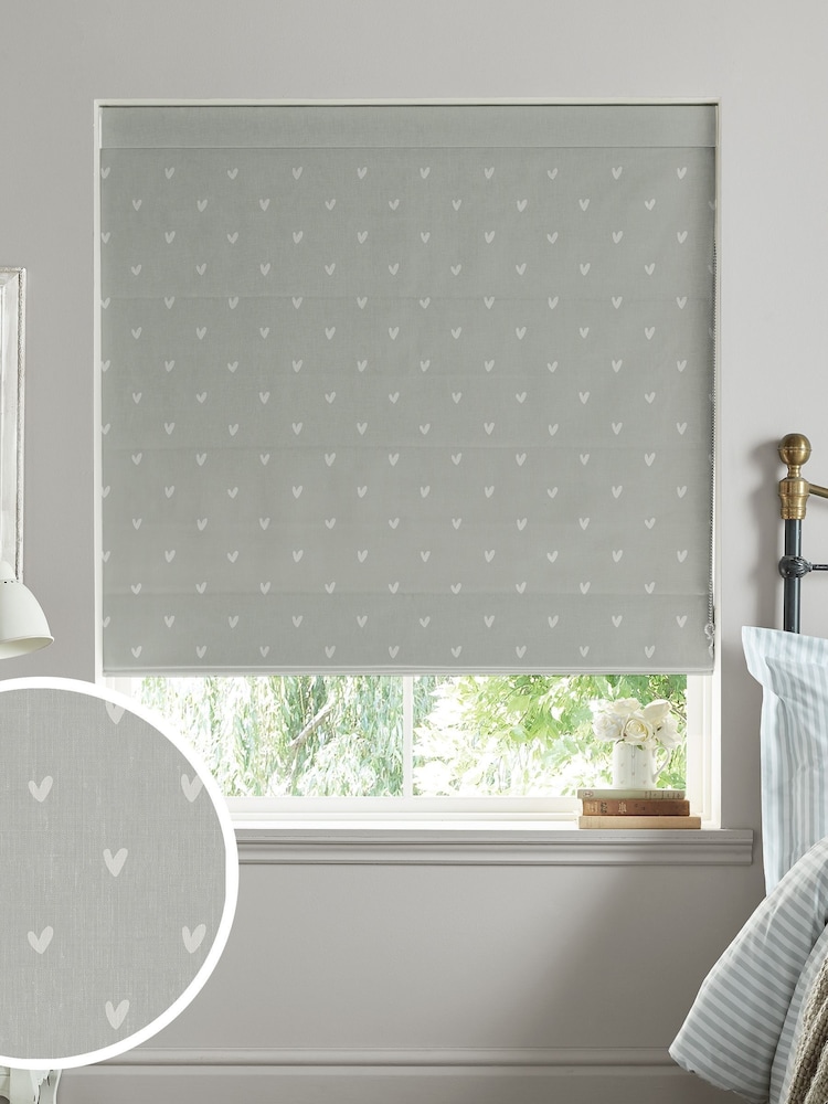 Sophie Allport Grey Hearts Made To Measure Roman 100% Cotton Blind - Image 1 of 6