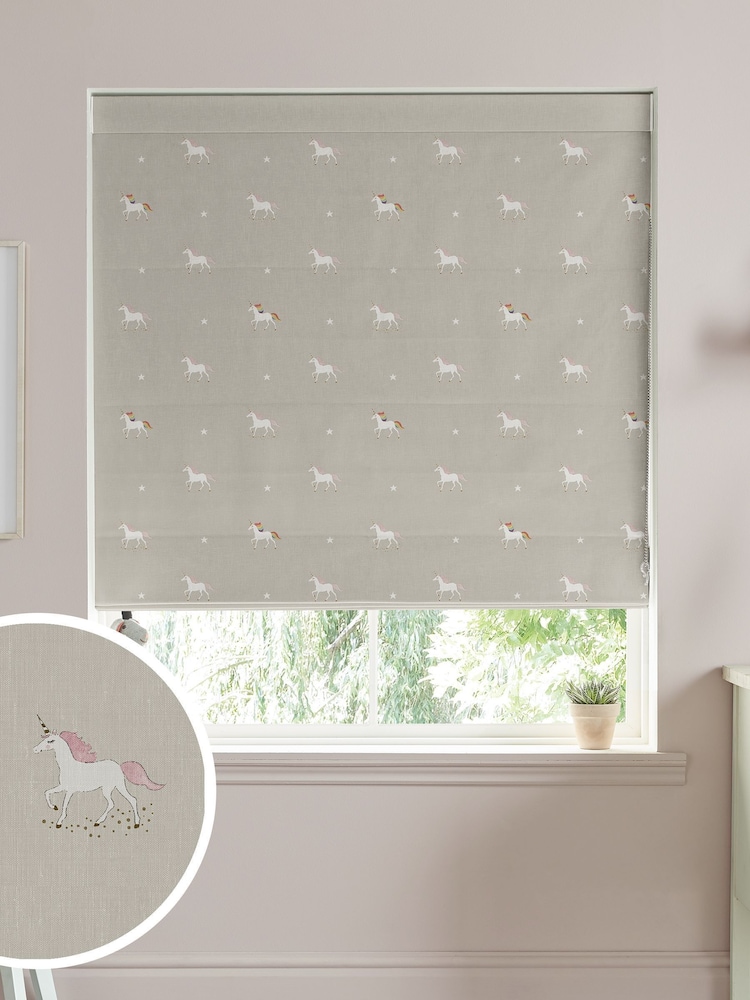 Sophie Allport Natural Kids Unicorn Made To Measure Roman 100% Cotton Blind - Image 1 of 6