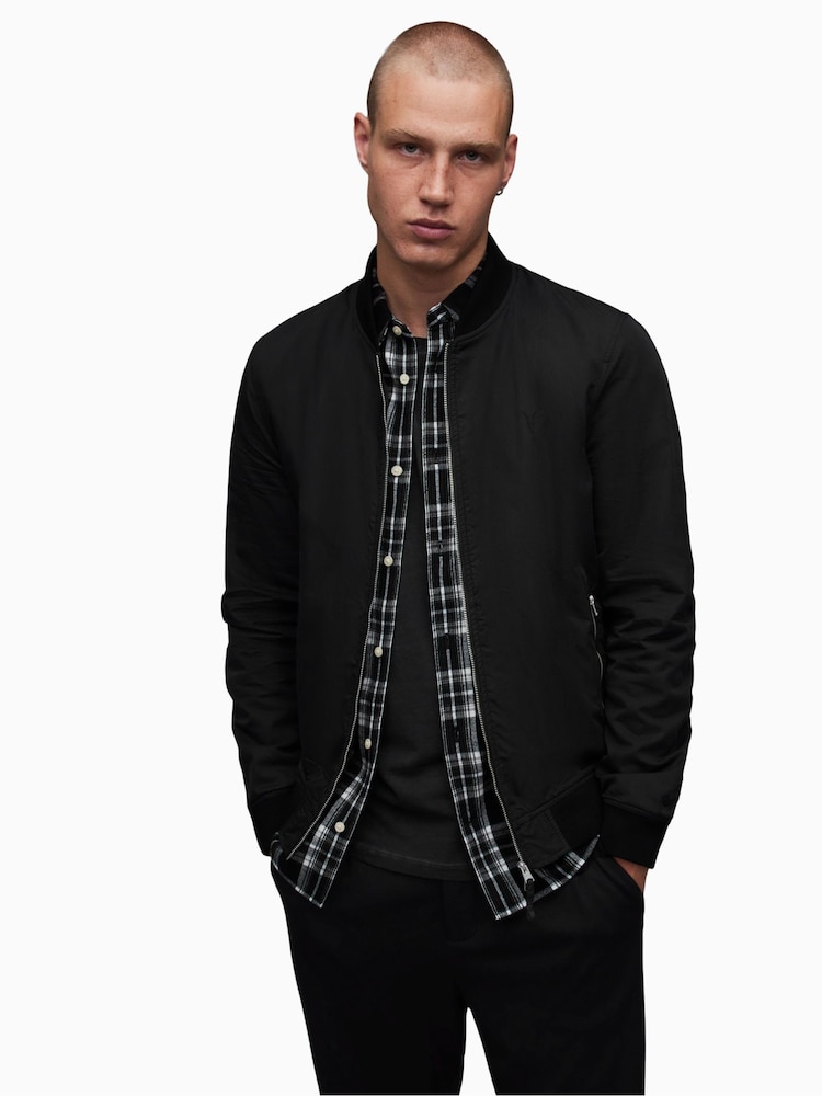 AllSaints Black Bassett Bomber Jacket - Image 1 of 6