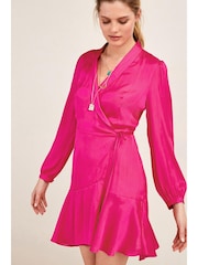 Pink - Satin-Minikleid mit Wickeldesign - Bild 1 von 2