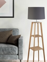 Searchlight Natural Smythe Wood Finish Shelf Floor Lamp - Image 1 of 3