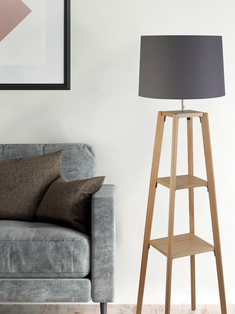 Searchlight Natural Smythe Wood Finish Shelf Floor Lamp - Image 1 of 3 Searchlight Natural Smythe Wood Finish Shelf Floor Lamp - Image 1 of 3