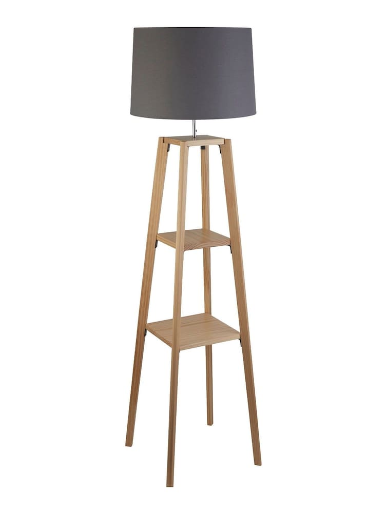 Searchlight Natural Smythe Wood Finish Shelf Floor Lamp - Image 2 of 3 Searchlight Natural Smythe Wood Finish Shelf Floor Lamp - Image 2 of 3
