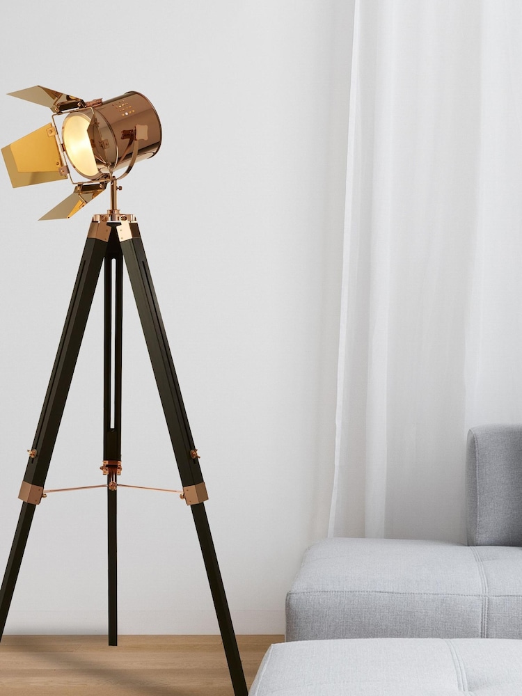 Searchlight Copper/Black Baron Tripod Floor Lamp - Image 1 of 3