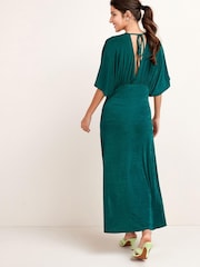 Dark Green Volume Sleeve Midi Dress - Image 2 of 3