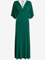 Dark Green Volume Sleeve Midi Dress - Image 3 of 3