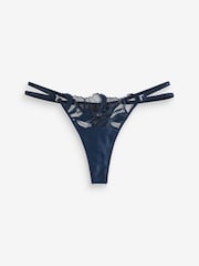 Navy Blue Thong Embroidered Thong - Image 2 of 2