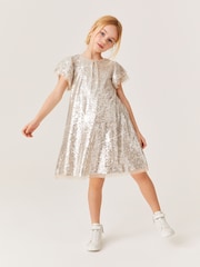 Mint Velvet Gold Sequin Ruffle Dress - Image 1 of 7
