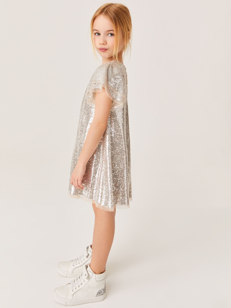 Mint Velvet Gold Sequin Ruffle Dress - Image 2 of 7