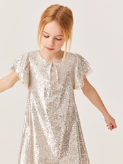 Mint Velvet Gold Sequin Ruffle Dress - Image 3 of 7