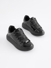 Black Patent Ribbon Lace Standard Fit (F) Chunky Trainers - Image 1 of 5