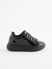 Black Patent Ribbon Lace Standard Fit (F) Chunky Trainers - Image 2 of 5