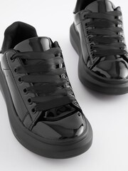 Black Patent Ribbon Lace Standard Fit (F) Chunky Trainers - Image 3 of 5