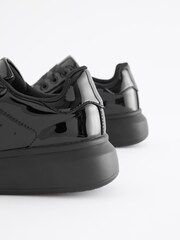 Black Patent Ribbon Lace Standard Fit (F) Chunky Trainers - Image 4 of 5