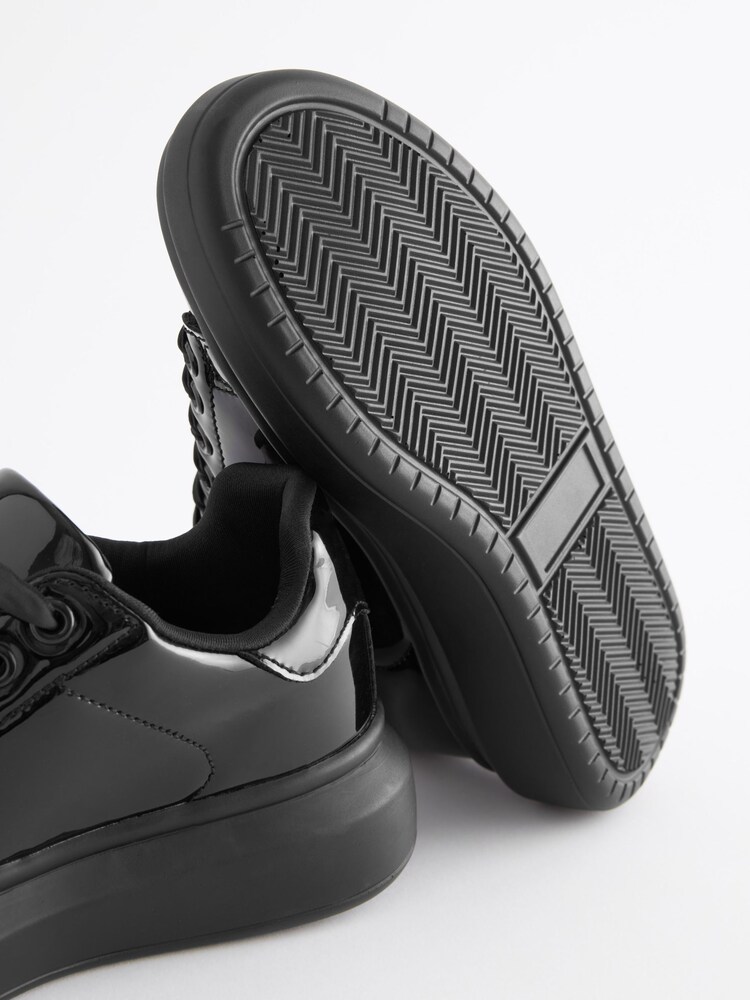 Black Patent Ribbon Lace Standard Fit (F) Chunky Trainers - Image 5 of 5