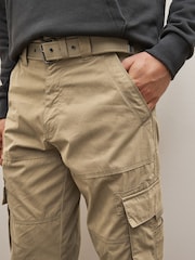 Stone Relaxed Fit Belted Tech Cargo Trousers - Image 3 of 8