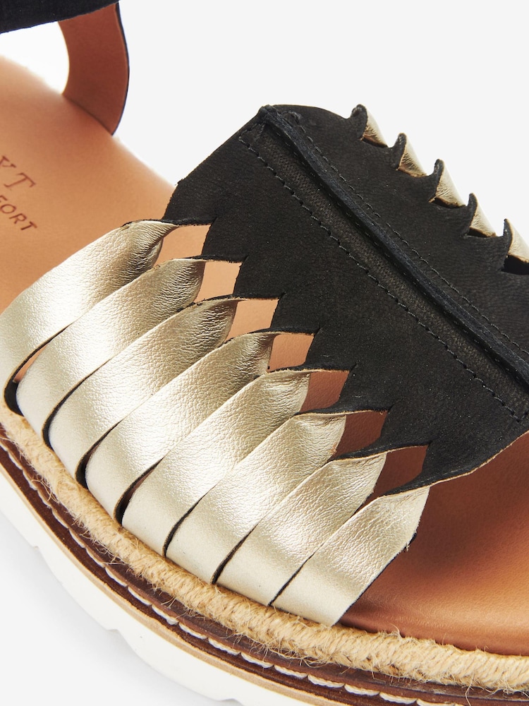 Schwarz/Gold - Forever Comfort® Sandalen aus Leder mit dicker Sohle und verdrehtem Design - Bild 6 von 6