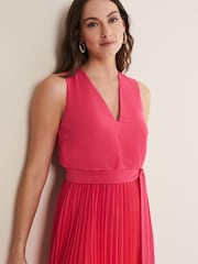 Phase Eight Red Piper Ombre Pleated Dress - Image 4 of 5