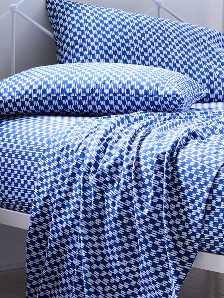 Novogratz Blue Petite Painted Check 100% Cotton Sheet - Image 1 of 4
