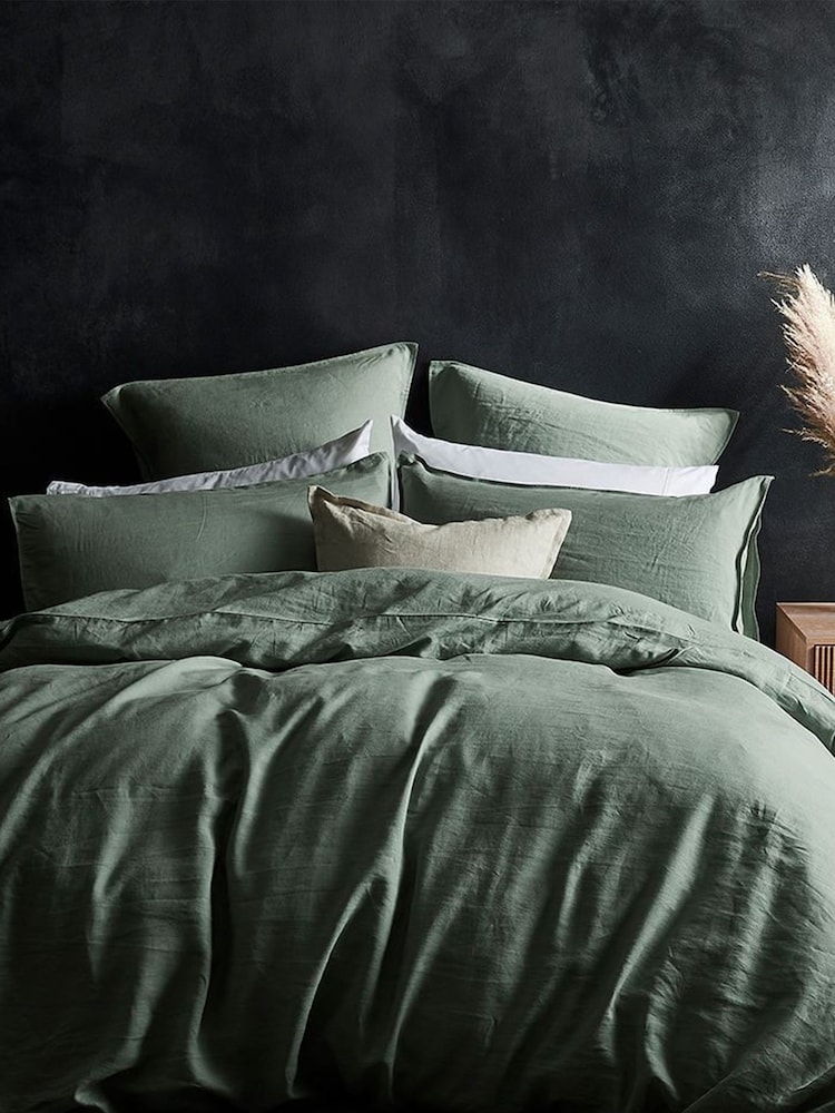Lazy Linen Green Washed 100% Linen Fitted Sheet - Image 2 of 4 Lazy Linen Green Washed 100% Linen Fitted Sheet - Image 2 of 4