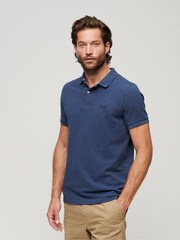 Superdry Blue Black Marl Classic Pique Polo Shirt - Image 1 of 3