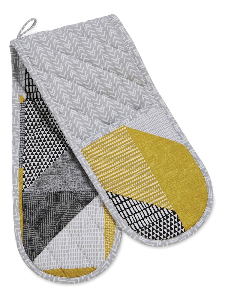 Catherine Lansfield Yellow Larsson Geo Double Oven Glove - Image 1 of 2