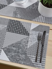 Catherine Lansfield Set of 2 Grey Larsson Geo Wipeable 100% Cotton Placemats - Image 1 of 3
